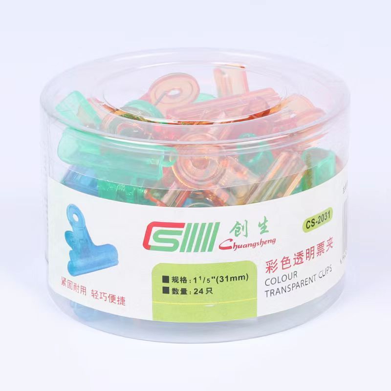 Wholesale File Folder Office Stationery Plastic 31mm Transparent Colorful Paper Binder Clips with Plastic Box