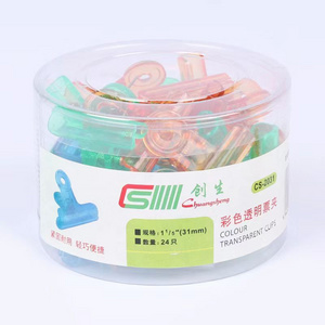 Wholesale File Folder Office Stationery Plastic 31mm Transparent Colorful Paper Binder Clips with Plastic Box