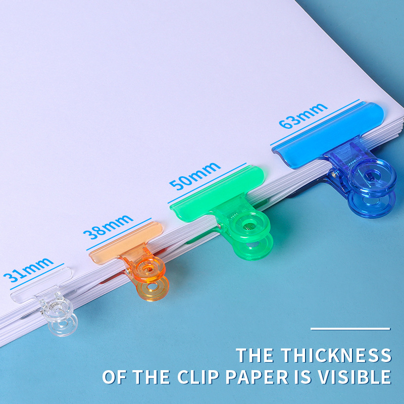 Wholesale File Folder Office Stationery Plastic 31mm Transparent Colorful Paper Binder Clips with Plastic Box