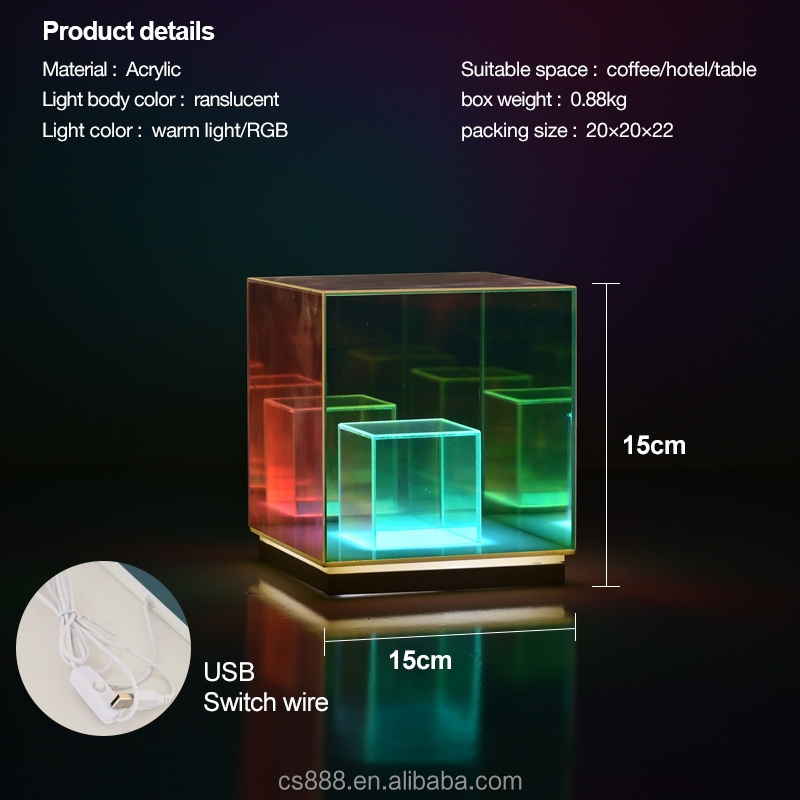 New design USB Cube Magic Cube small night light 3D Acrylic Desk Lamp decorative LED table lamp