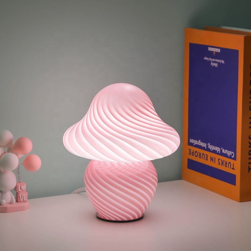 Colour Stripe Glass Mushroom lamp Bedroom Bedside hotel plug Led table light