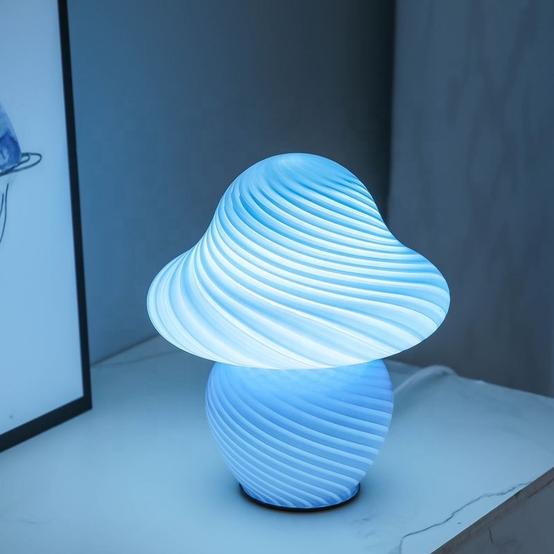 Colour Stripe Glass Mushroom lamp Bedroom Bedside hotel plug Led table light