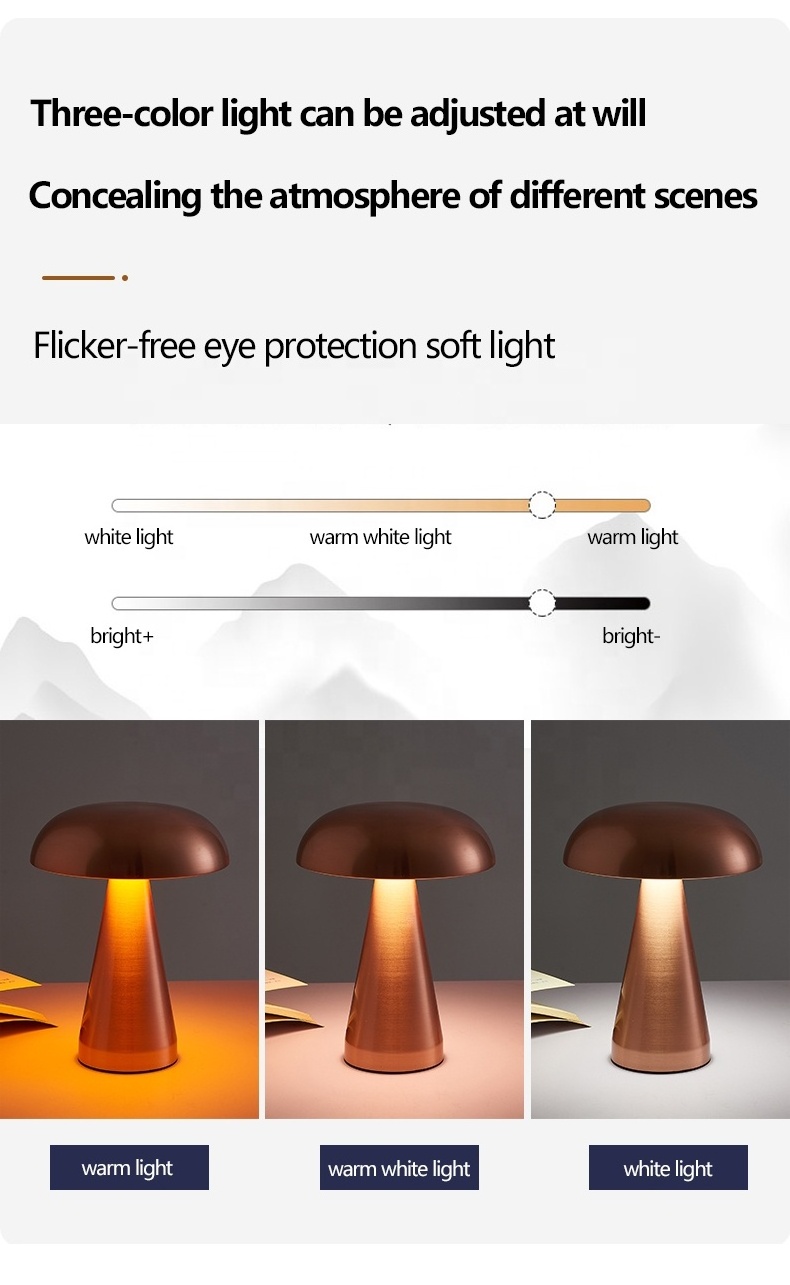 LED hotel  metal table lamp bedroom side mushroom table lamps with wireless charging night light