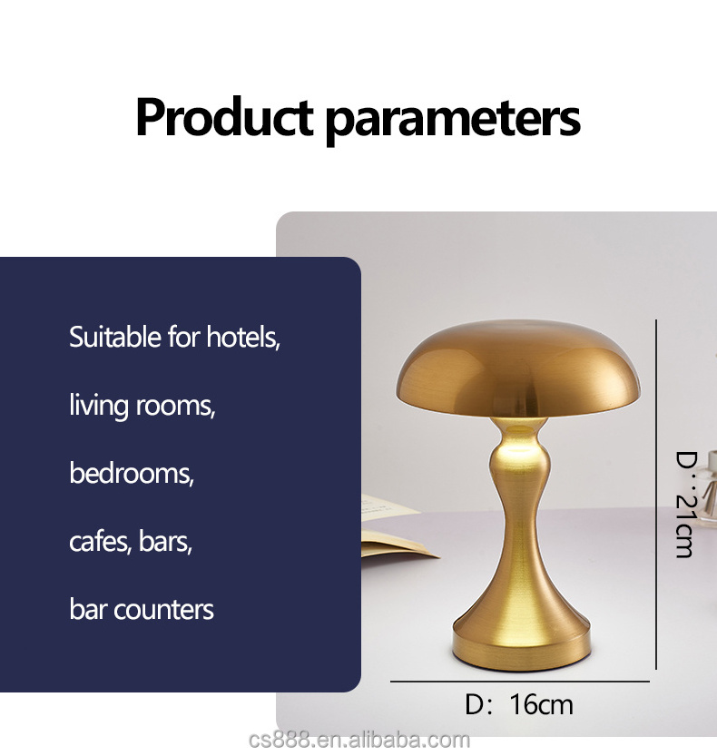 LED hotel  metal table lamp bedroom side mushroom table lamps with wireless charging night light