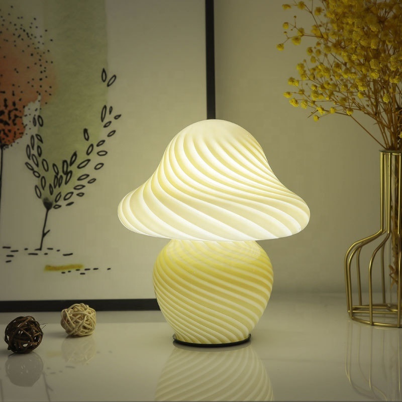 Colour Stripe Glass Mushroom lamp Bedroom Bedside hotel plug Led table light