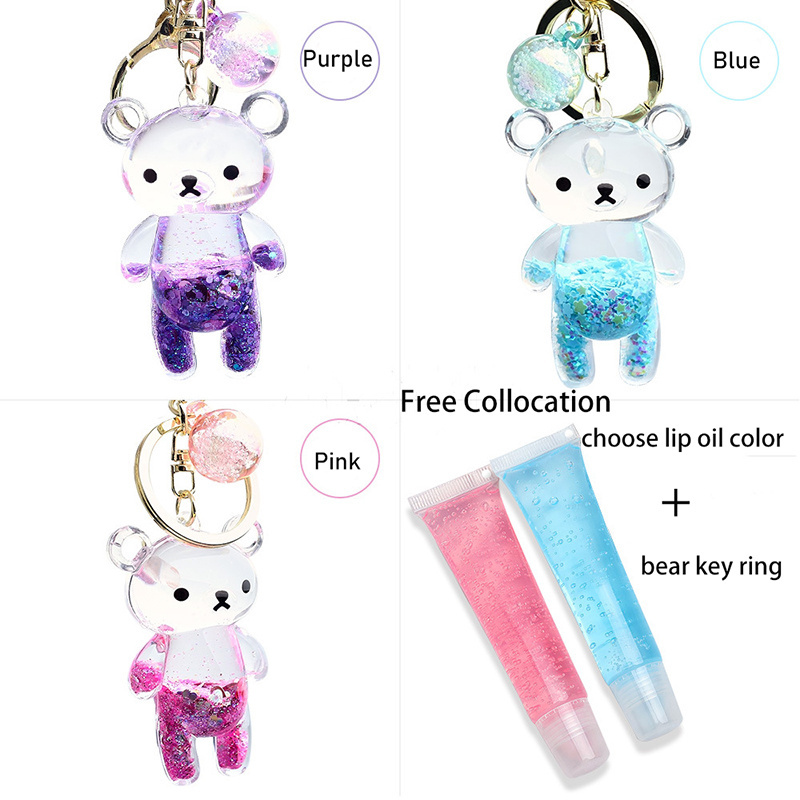 Wholesale high quality vegan moisturize lasting cute lip gloss key chains private label lip gloss with key chain custom logo