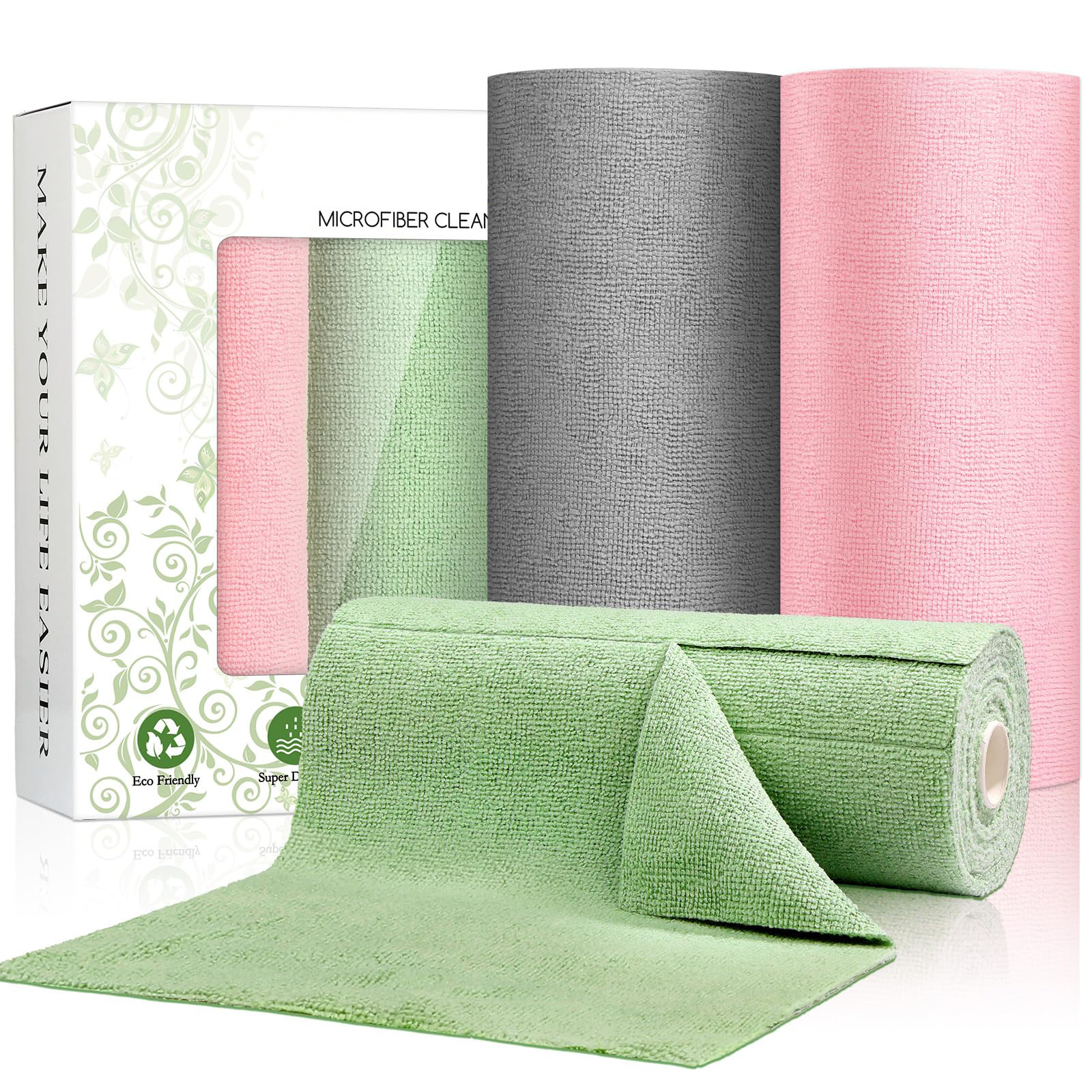 Microfiber Cleaning Cloth Roll Tear Up Towels 45Pck  For Kitchen Car Glass Window Dishes Drying Cloth