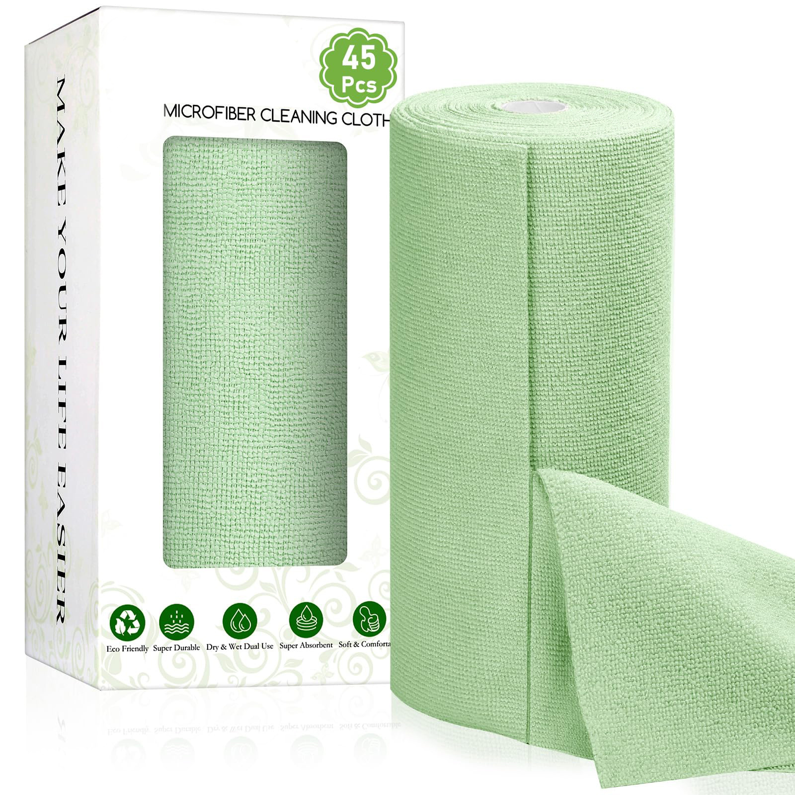 Microfiber Cleaning Cloth Roll Tear Up Towels 45Pck  For Kitchen Car Glass Window Dishes Drying Cloth