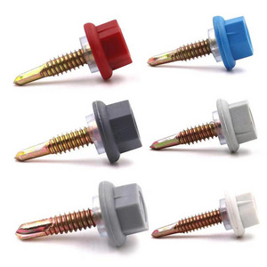 Nylon head drill tail screw hexagonal waterproof plastic roofing screws with rubber washer colored screws for roofing sheet