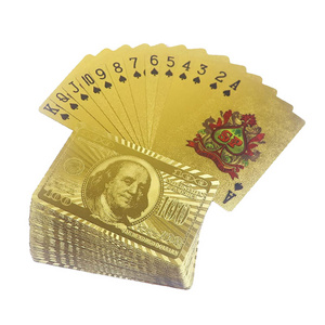 Custom 24K Golden $100 dollar bills Gold Stamping Plastic PVC Poker Smooth Waterproof Gold Plated Durable Playing Card