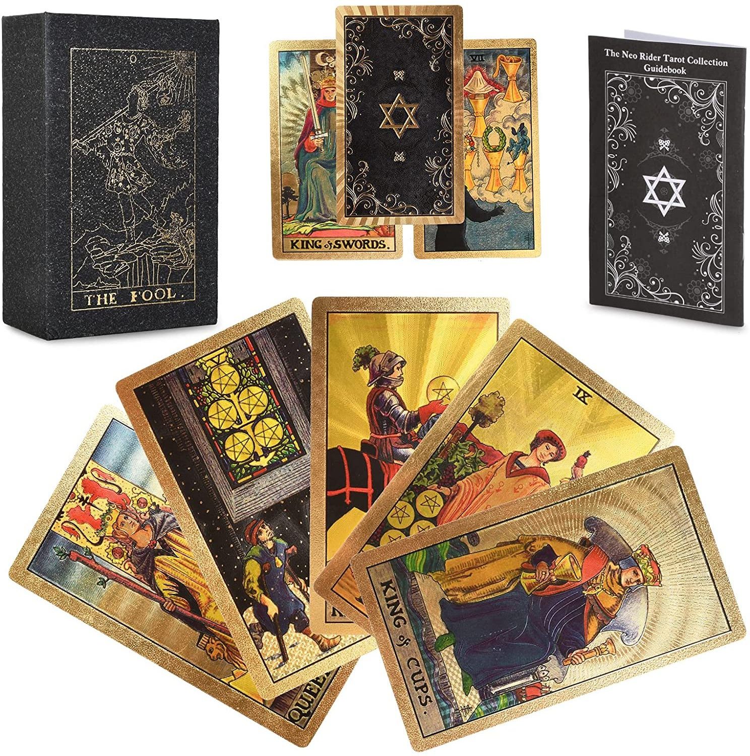 Factory  Custom Waterproof PVC Plastic Tarot Cards Gold Foil With Guidebook & Box