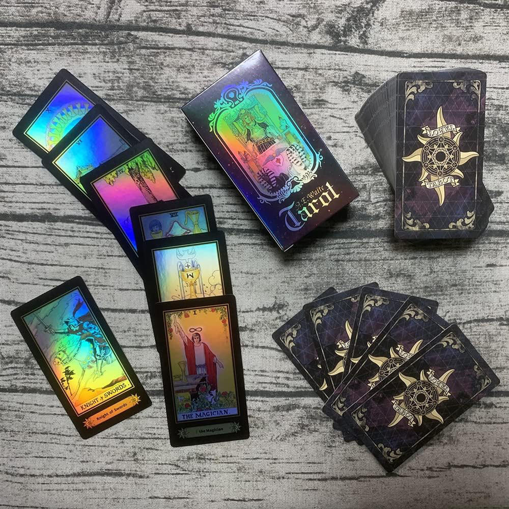 Custom Printing Oracle Letters Glowing Circle Spanish Cosmic Cartas Holographic Tarot Gold Cards Deck