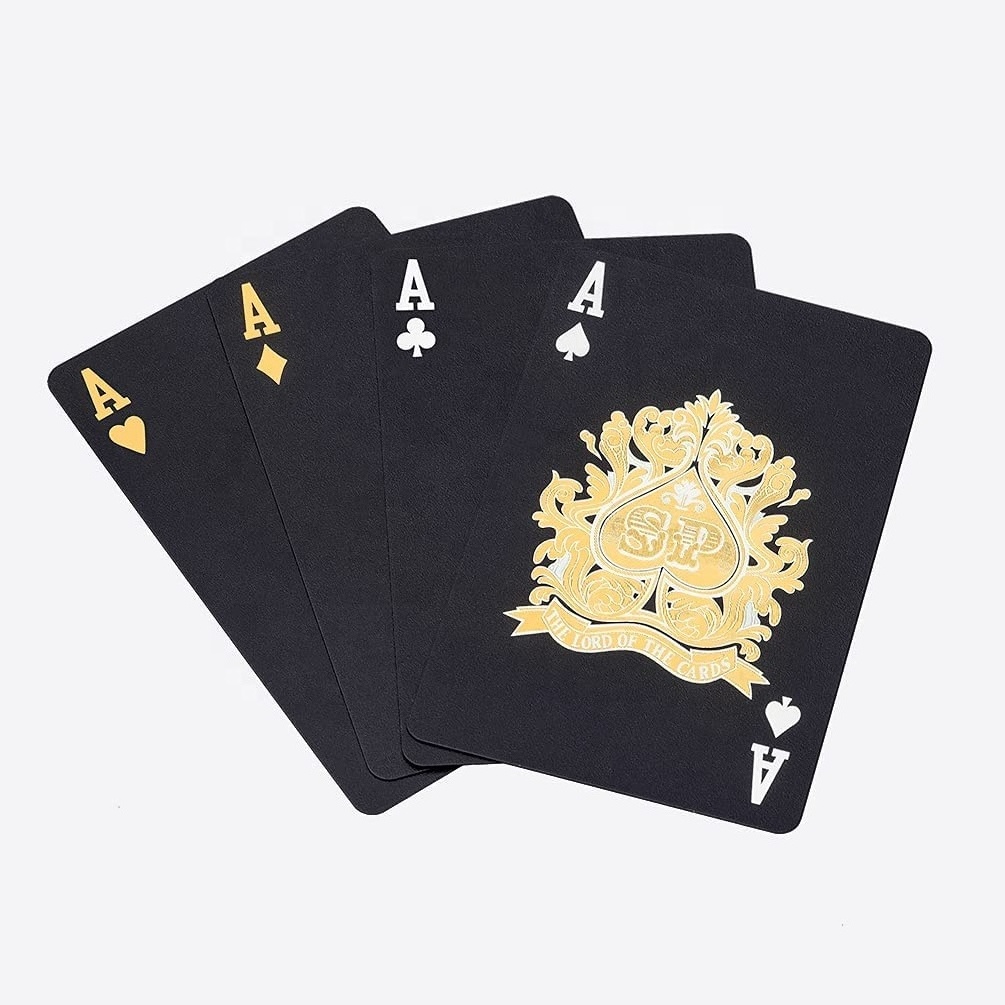 Custom Printing Casino PVC Poker Cards Waterproof Black Gold Playing Cards With Pp Plastic Box