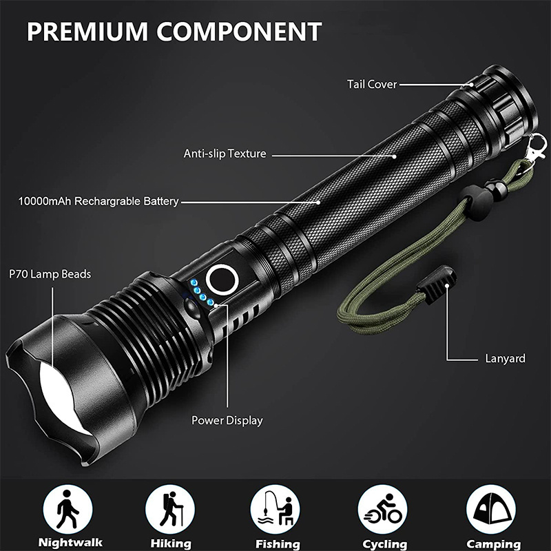 ALICSD Rechargeable LED Flashlights High Lumens 90000 Lumens XHP70 Super Bright Zoomable Waterproof Flashlight 3 Modes