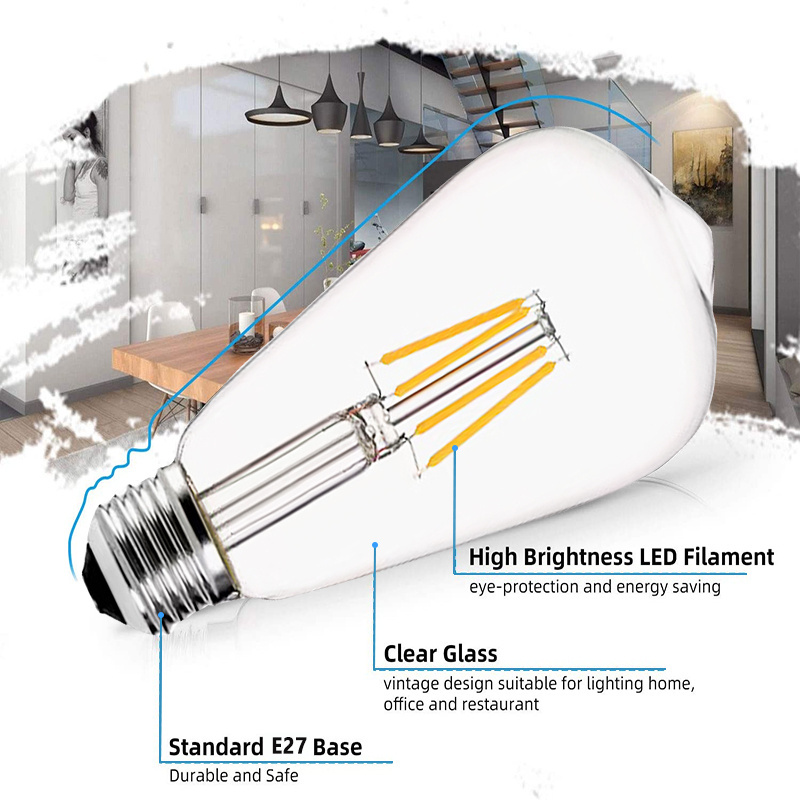 ALICSD Vintage LED Edison Bulbs 6W Equivalent 60W 700lm 80+ CRI E27 Medium Base ST64 Antique LED Filament Bulbs