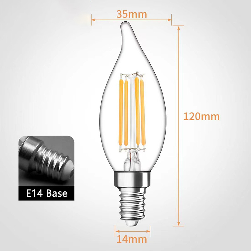 ALICSD Hot sale LED Light Bulbs E14 Straight Filament C35 Flame Tip Vintage LED 4W 6W Led light bulb for chandelier