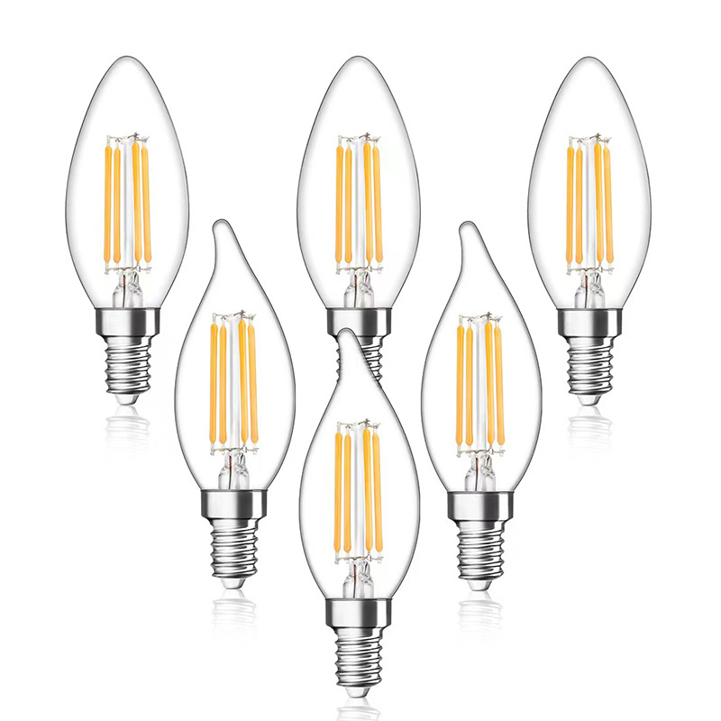 ALICSD Hot sale LED Light Bulbs E14 Straight Filament C35 Flame Tip Vintage LED 4W 6W Led light bulb for chandelier