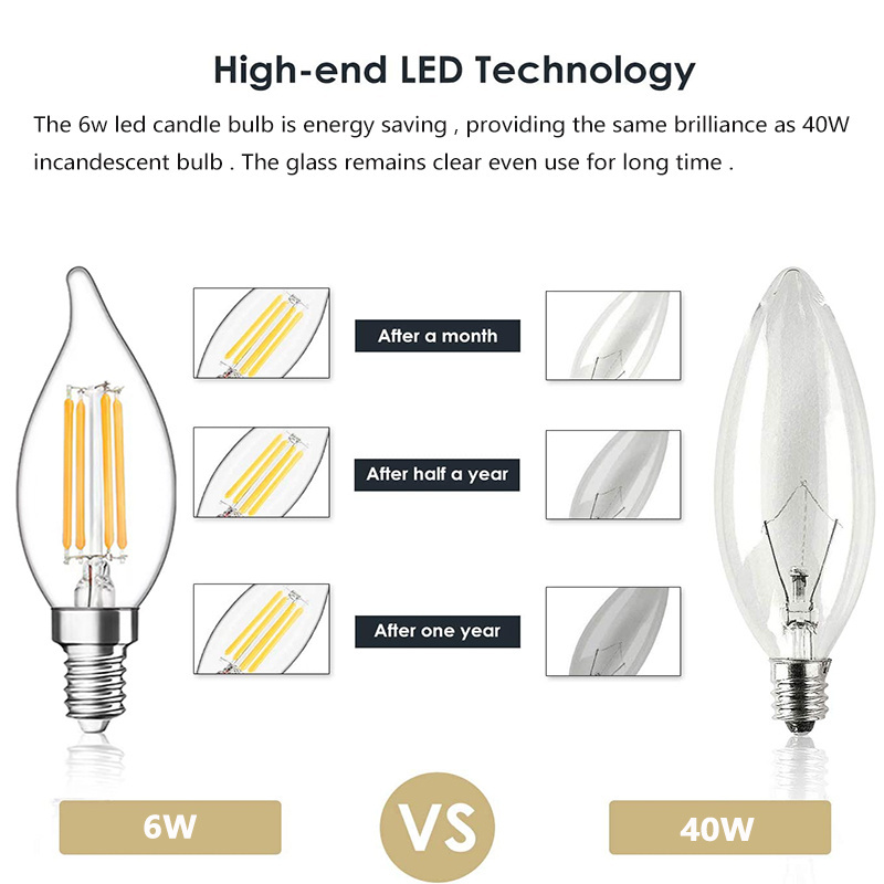 ALICSD Hot sale LED Light Bulbs E14 Straight Filament C35 Flame Tip Vintage LED 4W 6W Led light bulb for chandelier