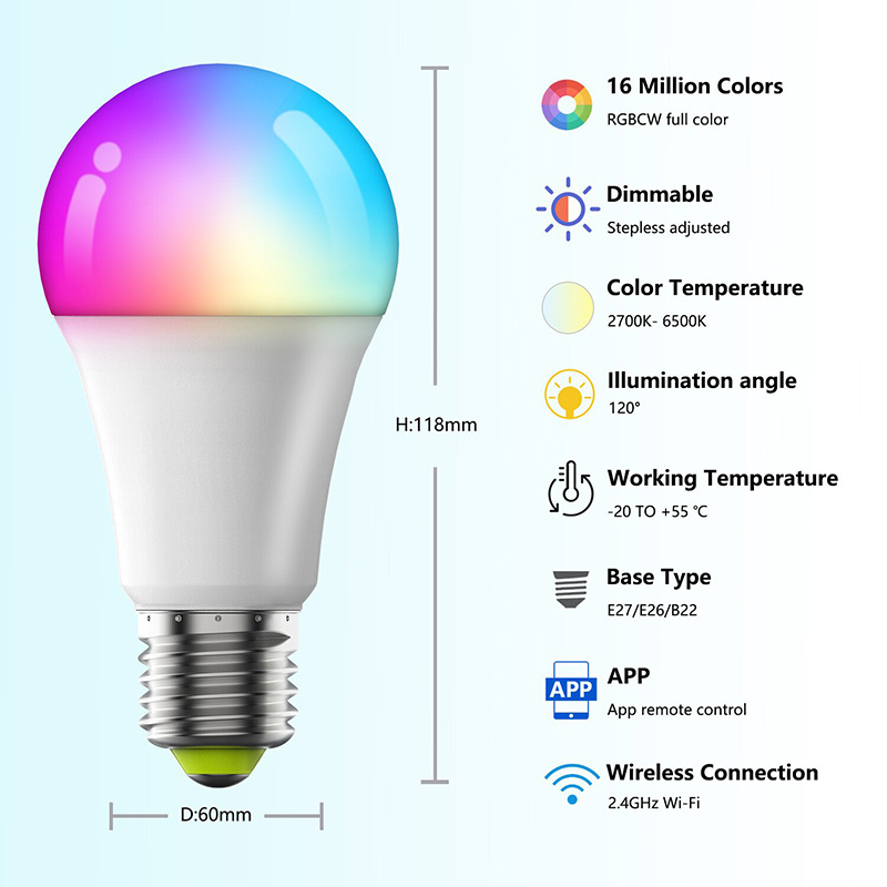 ALICSD Smart WiFi LED Bulb 9W Multicolor + White Light Works with Alexa and Google Home Dimmable from App for 2.4 GHz Networks