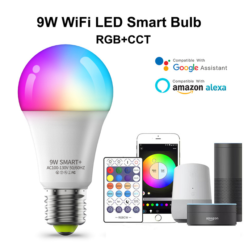 ALICSD Smart WiFi LED Bulb 9W Multicolor + White Light Works with Alexa and Google Home Dimmable from App for 2.4 GHz Networks