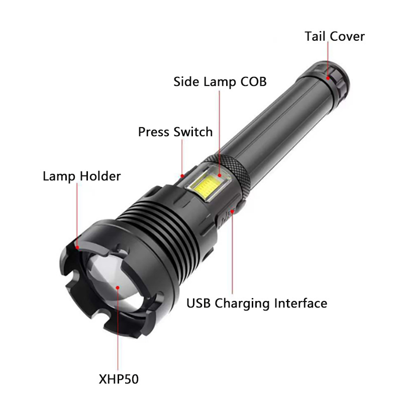 ALICSD Rechargeable LED Flashlight 3000lm High Lumens Flashlight With COB Side Light for Emergencies Camping Hiking