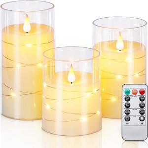 ALICSD Flickering Flameless Candles with String Lights With Remote and Timer Breath Flame LED Candles for Home Decor