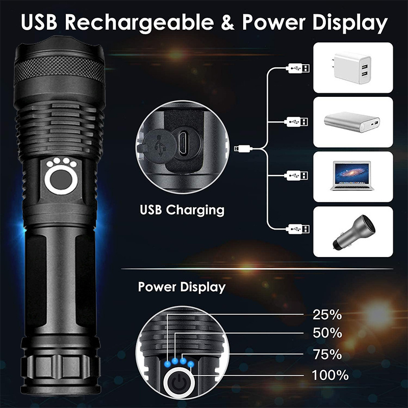 ALICSD 3000 High Lumen Waterproof USB Rechargeable Flashlight With 5 Modes XHP50 Flashlight Portable LED Flashlight Outdoor