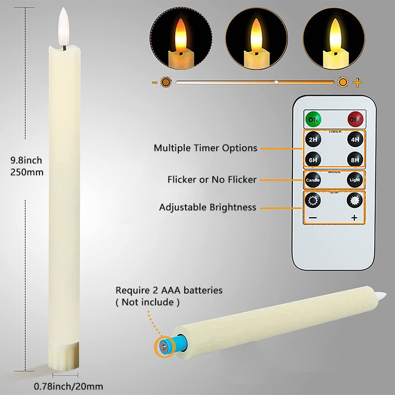 ALICSD 6pcs LED Flameless Candles Taper Flickering Candles Battery Operated Window Candles with Remote Control for Wedding