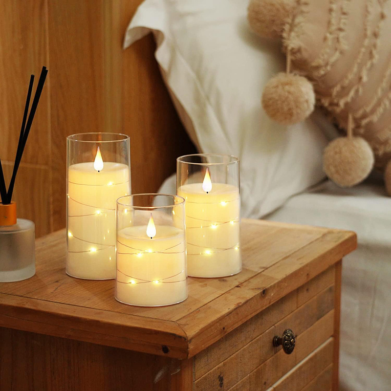 ALICSD Flickering Flameless Candles with String Lights With Remote and Timer Breath Flame LED Candles for Home Decor