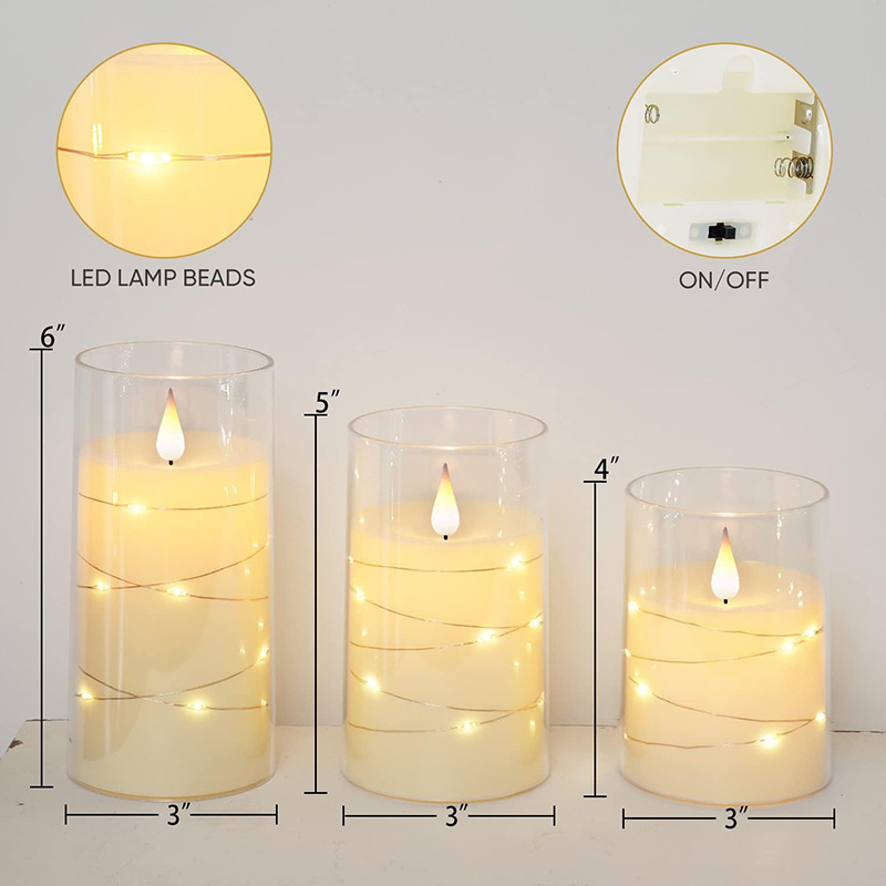 ALICSD Flickering Flameless Candles with String Lights With Remote and Timer Breath Flame LED Candles for Home Decor