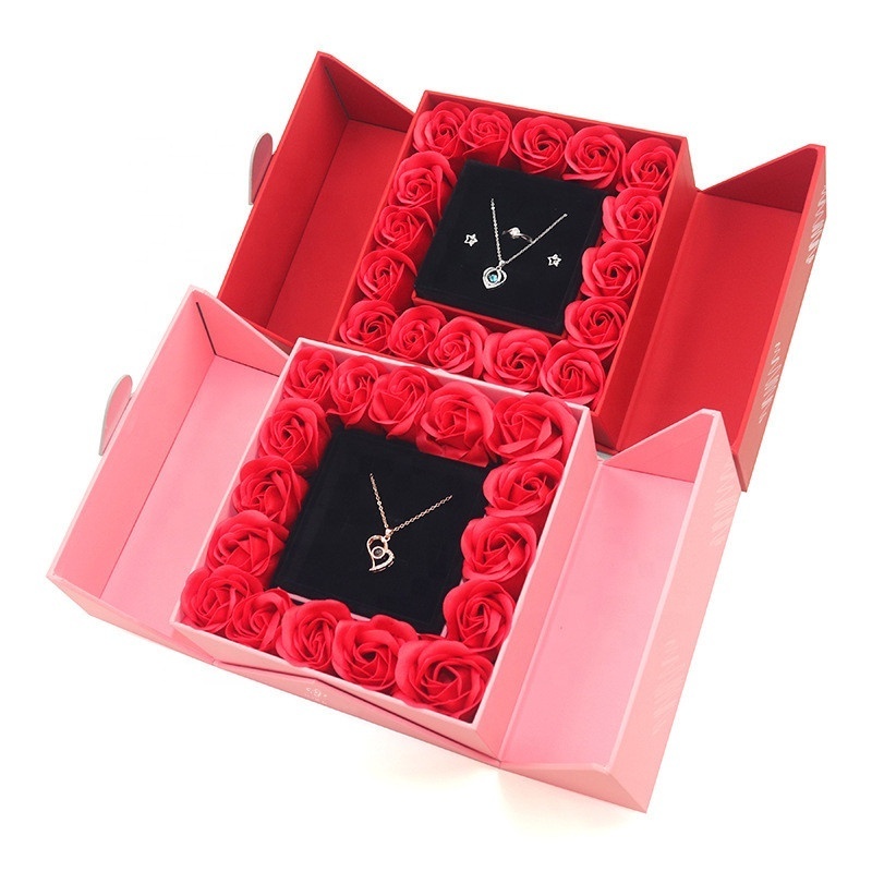 16 Preserved Eternal Rose Flower Lipstick Necklace Box Rose Jewelry Gift Box Birthday Valentine's Mothers Day Gift 2024