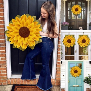 2023 Home Fabric Front Door Wall Sign Decoration Thanksgiving Fall Harvest Artificial Wreath Garland Sunflower Hanging Decor