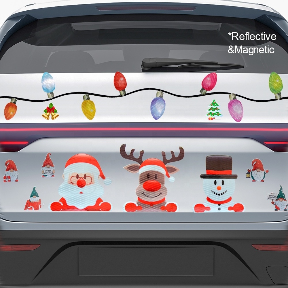 2022 New Santa Snowman Dwarf Elk Christmas Decoration Car Reflective Sticker Refrigerator Garage Door Magnetic Sticker