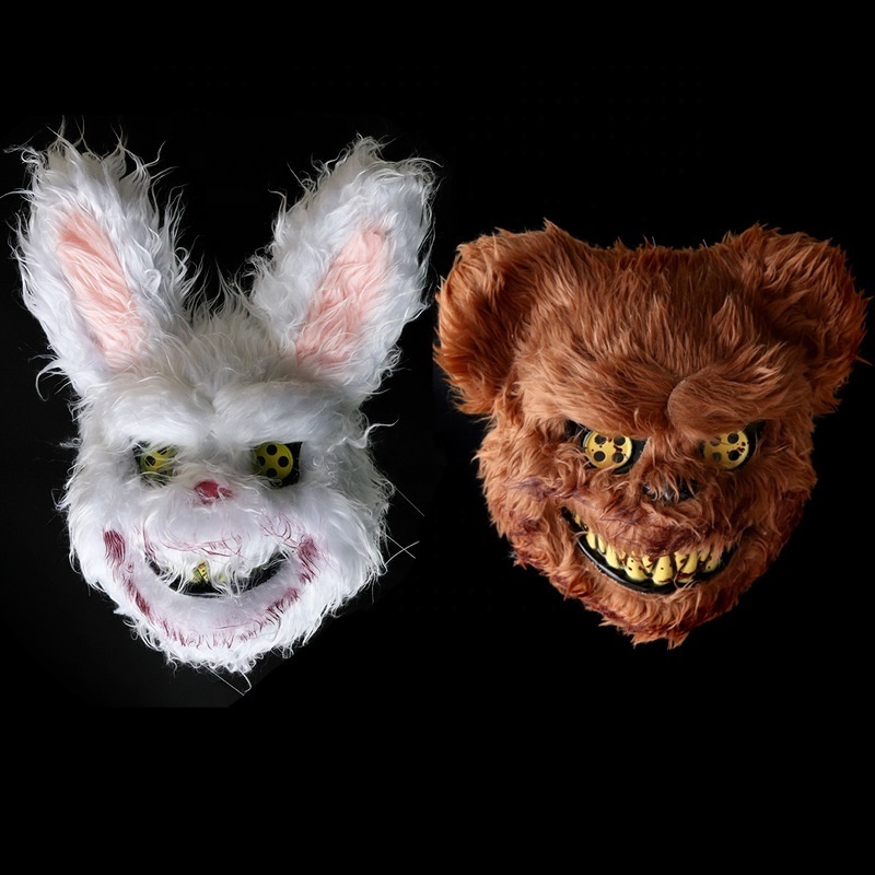 2024 Halloween Scary Halloween Mask Bloody Killer Rabbit With LED Mask Teddy Bear Halloween Plush Cosplay Horror Mask