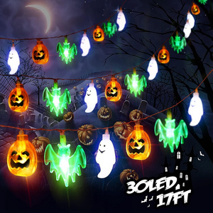 Halloween Party Decorations USB Charging Battery Operated String Lights 3D Bats Ghost Spiders Pumpkins Lights