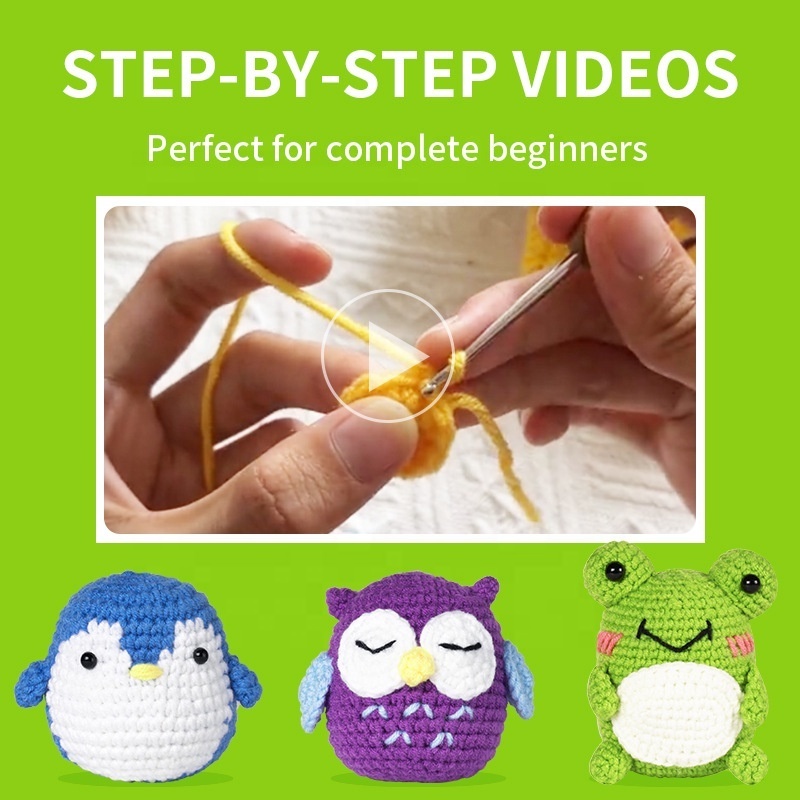 Wool Yarn DIY Crochet Kit Animal Owl Frog Penguin Beginners Full Needlework Crochet Starter Kit For Beginners Crochet Kit