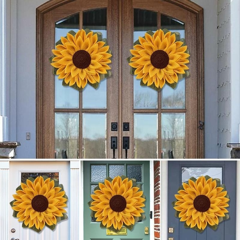 2023 Home Fabric Front Door Wall Sign Decoration Thanksgiving Fall Harvest Artificial Wreath Garland Sunflower Hanging Decor