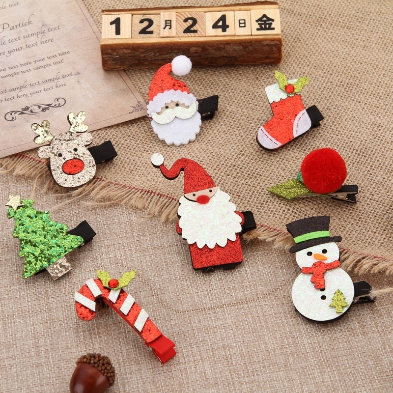 2pcs/set Red Cute winter hair clip ornament 6 Styles Christmas Deer antler snowman tree Hair Clip for Girls ladies