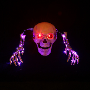 LED Solar Luminous Ghost Hand Haunted House Props Halloween Plastic Human Skeleton Skull Model Halloween Decoration Ornament