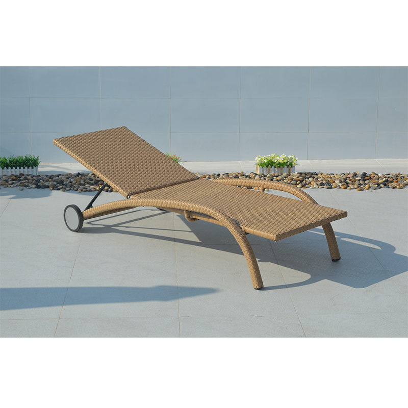 Modern Patio Wicker Lounge Chair Outdoor Rattan Sunlounger with Wheels and Cushions Outdoor Furniture Contemporary Sun Lounger