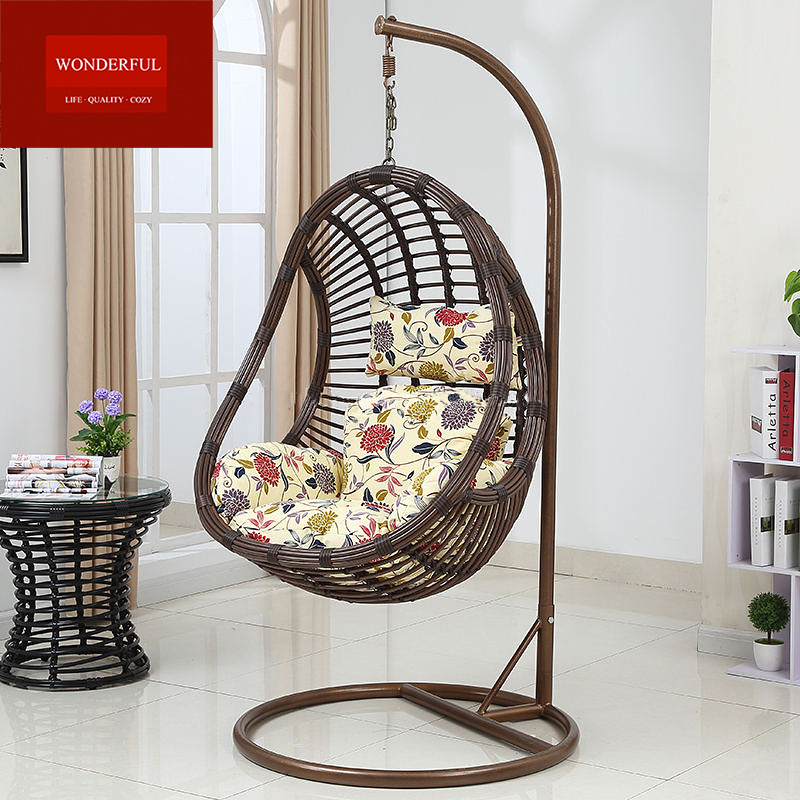 Popular outdoor or indoor PE rattan swing chair metal frame single hanging chair