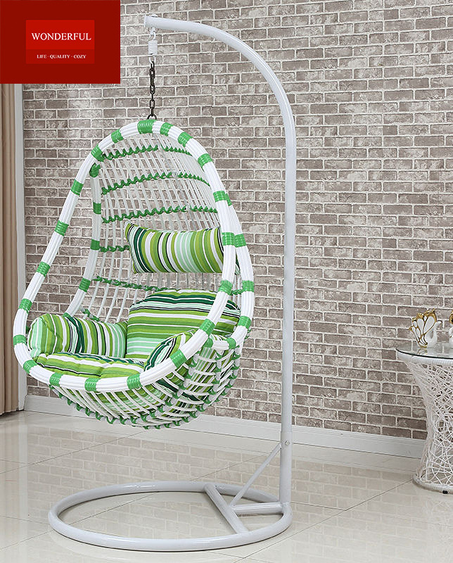 Popular outdoor or indoor PE rattan swing chair metal frame single hanging chair