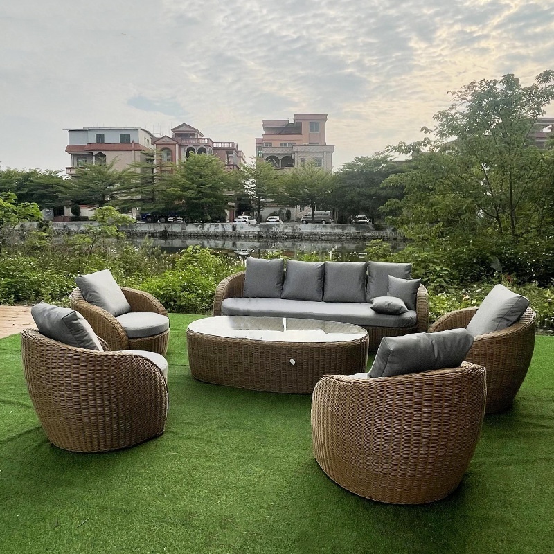 Outdoor Conversation Set Patio Furniture Manual Weaving Wicker Outside Sectional Sofa PE Rattan Couch with Coffee Table