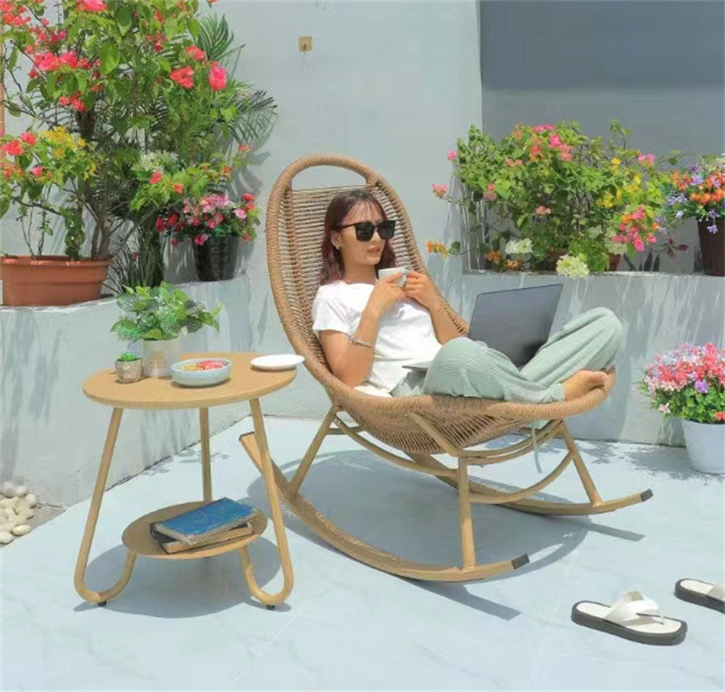 Modern Patio Leisure Outdoor Recliner  rattan rocking chair  Patio Wicker Rattan Rocking Chair Aluminum lazy lounge chair