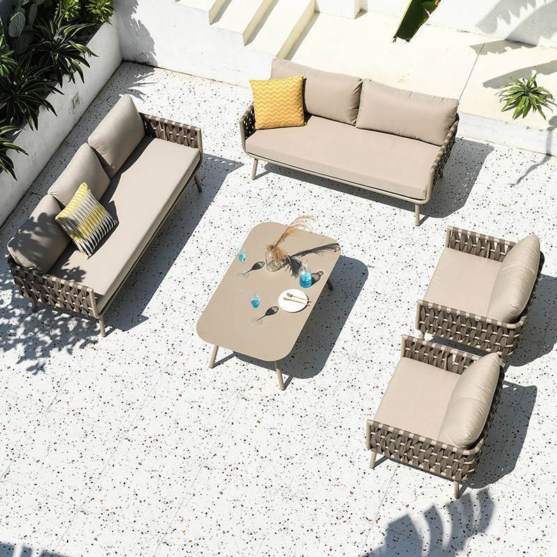 Outdoor Rattan Sofa Furniture Sets Waterproof Durable Sofa Seat Cushion Covers metal Sectional Sofa Hotel Aluminum