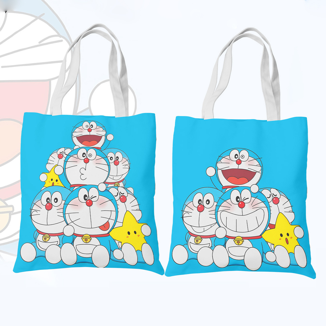 Custom Canvas Handbag Lovely Cartoon Doraemon Tote Bag Kids Gifts Student Book Phone Key Large Capacity Shoulder Bag Anti-Lost