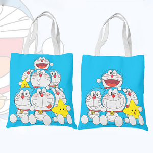 Custom Canvas Handbag Lovely Cartoon Doraemon Tote Bag Kids Gifts Student Book Phone Key Large Capacity Shoulder Bag Anti-Lost