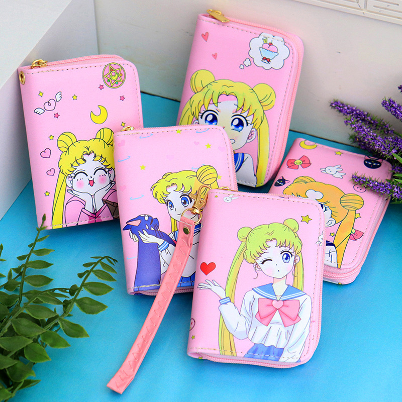 Lovely Cartoon Sailor Moon Pu Leather Wallet Phone Bag High-Quality Kid Girl Gift Portable Card Wholesale Coin Zipper Purse