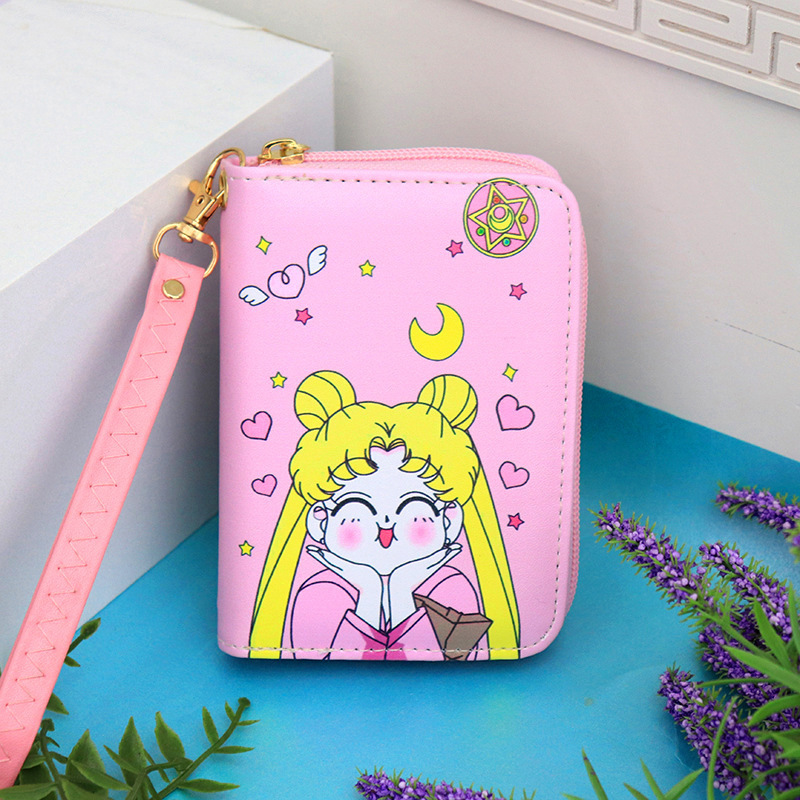 Lovely Cartoon Sailor Moon Pu Leather Wallet Phone Bag High-Quality Kid Girl Gift Portable Card Wholesale Coin Zipper Purse