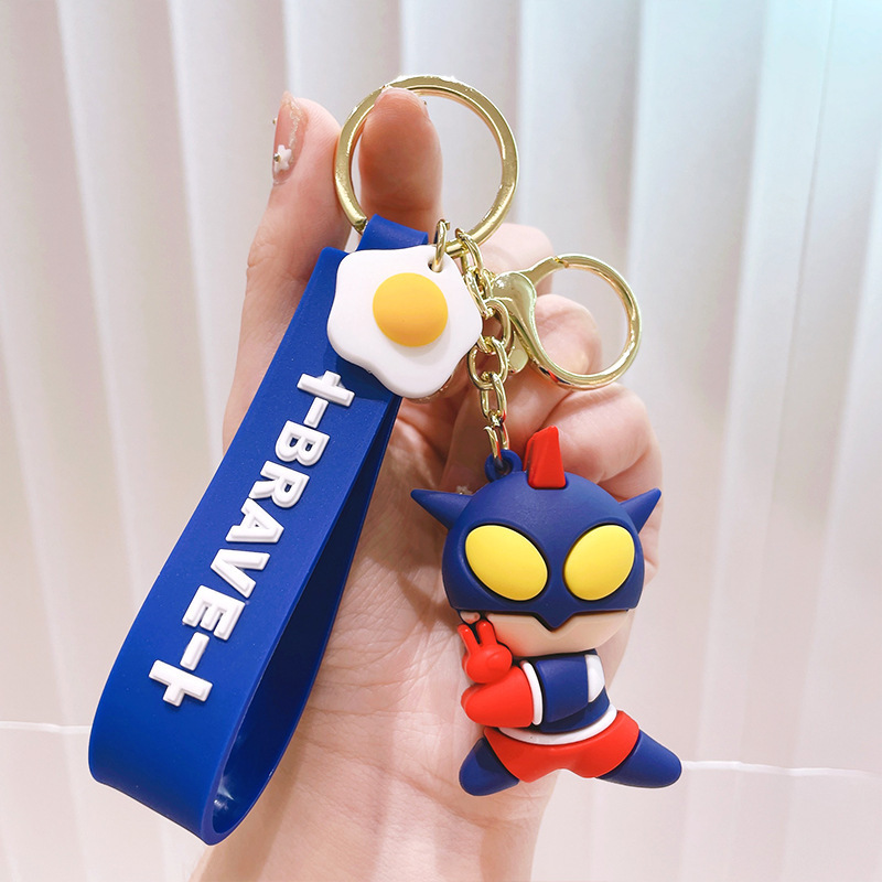 Funny Hot Sale 3D Cartoon Ultraman Keychains with Wrist Strap Wholesale Custom Bag Decoration Doll Pendant Keyrings Gift